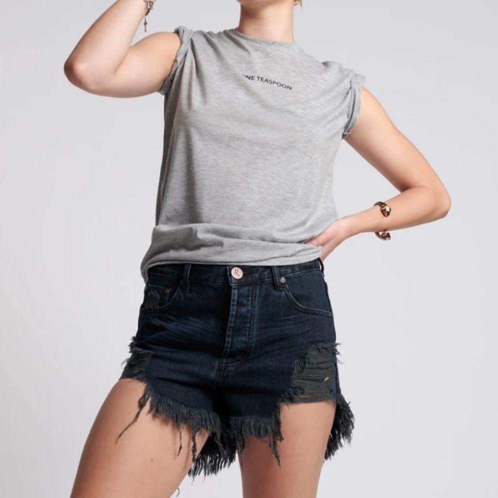 One Teaspoon 29 FOX BLACK OUTLAWS MID LENGTH DENIM SHORTS